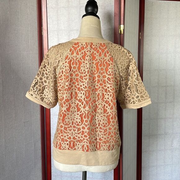 Robert Rodriguez Tan & Orange Layered Top with 100% Silk Trim (Size: Small) - Picture 2 of 14